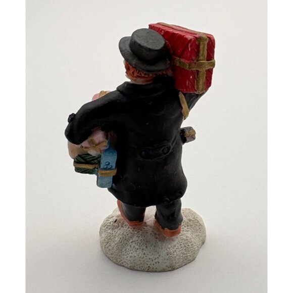 Vintage Christmas Village Figurine Man Holding Gifts Dad Last Minute Shopping - Picture 2 of 7